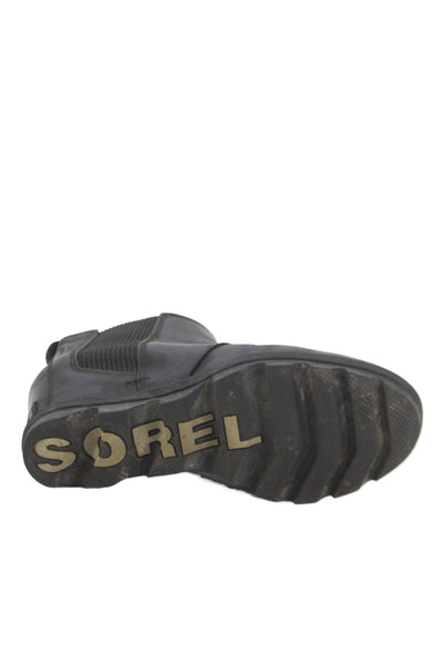 Sorel Womens Leather Platform Heel Combat Boots Black Size 6