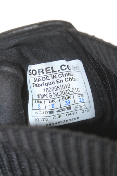 Sorel Womens Leather Platform Heel Combat Boots Black Size 6