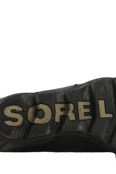 Sorel Womens Leather Platform Heel Combat Boots Black Size 6