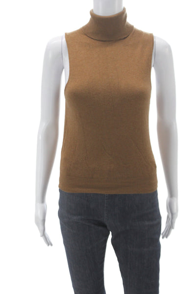 MNG Women Sleeveless Turtleneck Pullover Brown Solid Cotton Fall Size XS