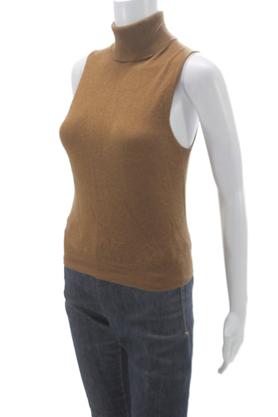 MNG Women Sleeveless Turtleneck Pullover Brown Solid Cotton Fall Size XS
