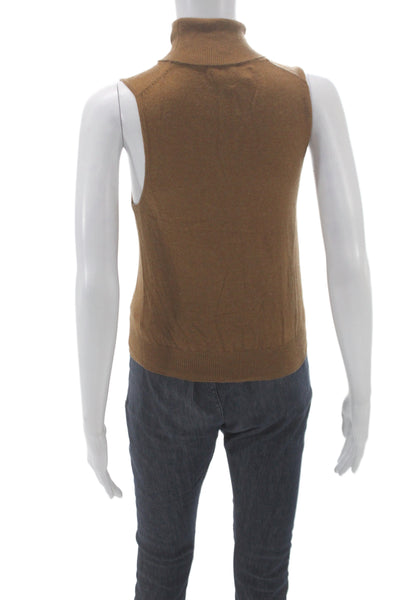 MNG Women Sleeveless Turtleneck Pullover Brown Solid Cotton Fall Size XS