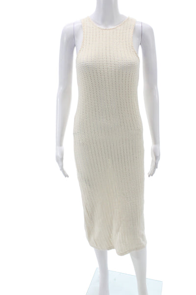 MNG Women Bodycon Dress Ivory Sleeveless Cotton Size 2
