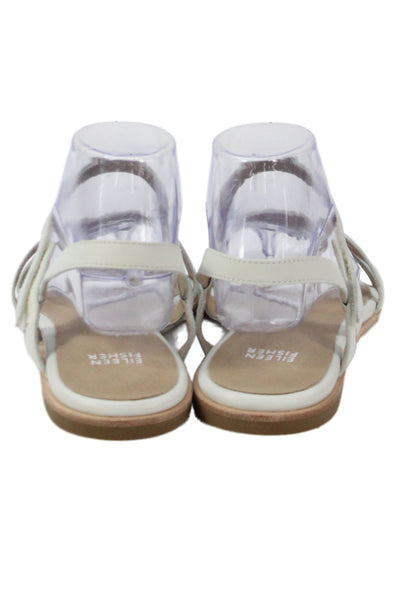 Eileen Fisher Womens Leather Ankle Strap Sandals Off White Size 10