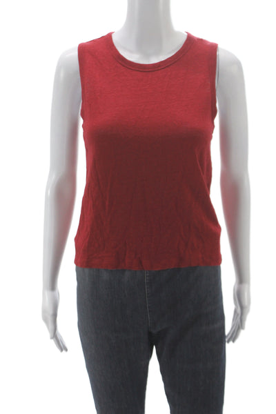 Banana Republic Women Sleeveless Linen Tank Red Crew Neck Basic Size 2XS