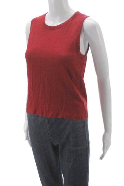 Banana Republic Women Sleeveless Linen Tank Red Crew Neck Basic Size 2XS