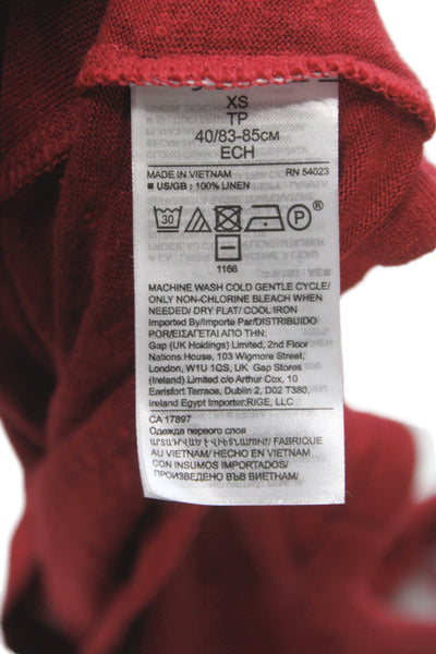Banana Republic Women Sleeveless Linen Tank Red Crew Neck Basic Size 2XS