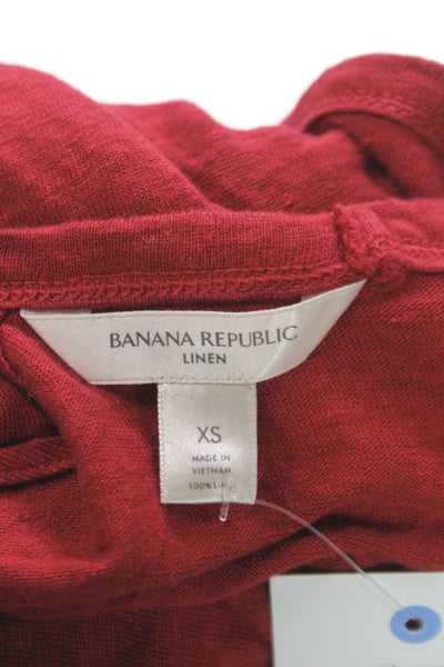 Banana Republic Women Sleeveless Linen Tank Red Crew Neck Basic Size 2XS