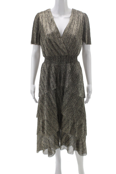 Vince Camuto Womens Wrap Dress Gold Metallic V-Neck Short Sleeve Long Size S