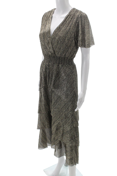 Vince Camuto Womens Wrap Dress Gold Metallic V-Neck Short Sleeve Long Size S