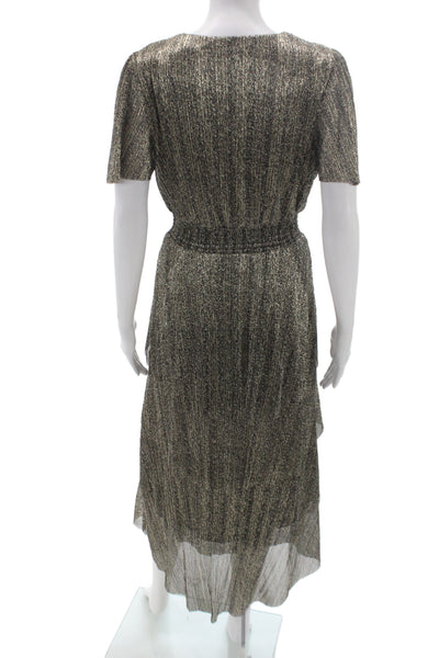 Vince Camuto Womens Wrap Dress Gold Metallic V-Neck Short Sleeve Long Size S