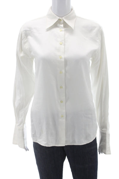 Thomas Pink Women White Cotton Collared Long Sleeve Button-Up Size 6