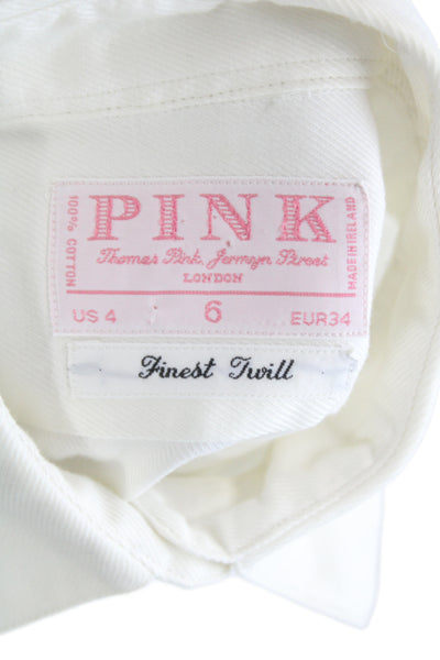 Thomas Pink Women White Cotton Collared Long Sleeve Button-Up Size 6