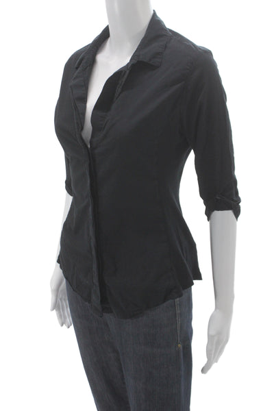 James Perse Womens Black Collared Button Up Cotton 3/4 Sleeve Basic Size 2