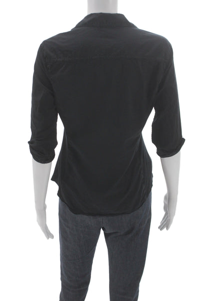 James Perse Womens Black Collared Button Up Cotton 3/4 Sleeve Basic Size 2