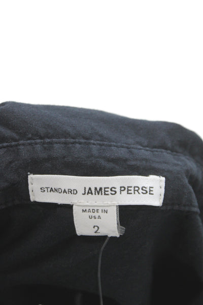 James Perse Womens Black Collared Button Up Cotton 3/4 Sleeve Basic Size 2