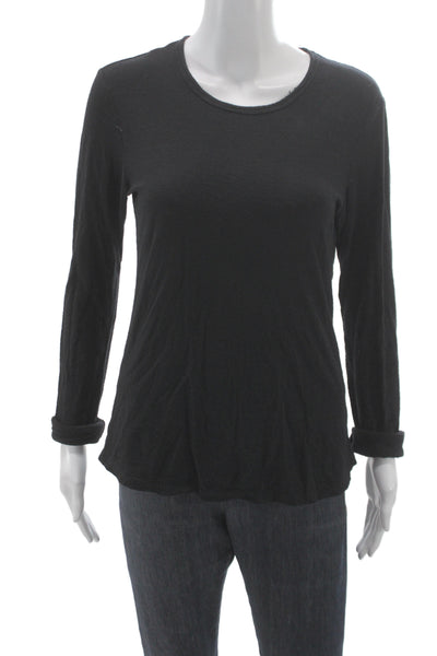 Standard James Perse Womens Black Long Sleeve Tee Round Neck 51% Cotton Size 2