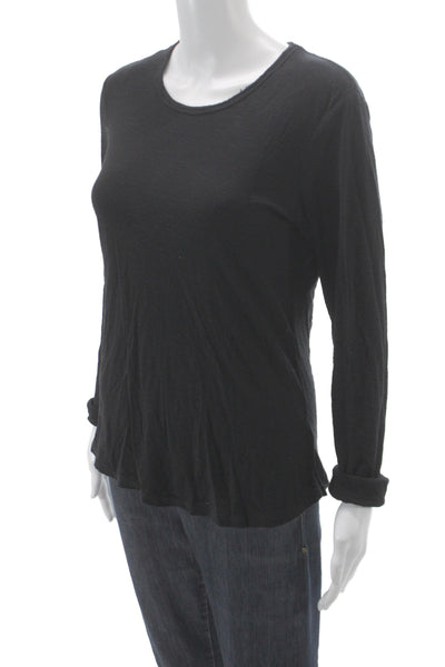 Standard James Perse Womens Black Long Sleeve Tee Round Neck 51% Cotton Size 2