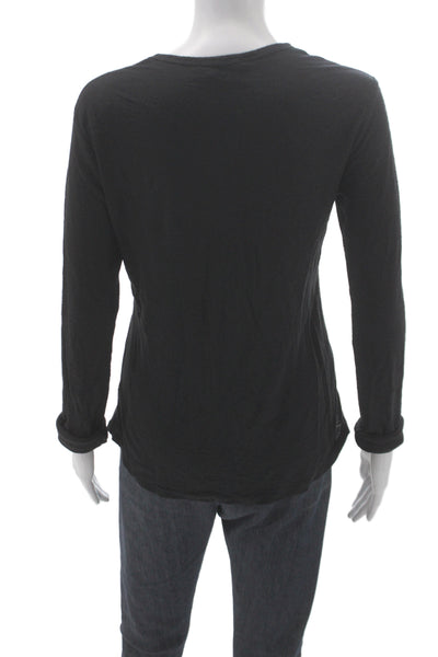 Standard James Perse Womens Black Long Sleeve Tee Round Neck 51% Cotton Size 2