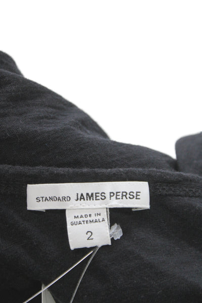 Standard James Perse Womens Black Long Sleeve Tee Round Neck 51% Cotton Size 2