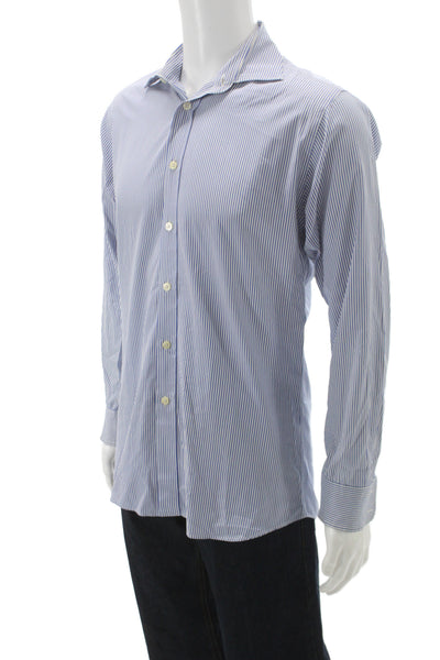 Charles Tyrwhitt Mens Cotton Collared Striped Long Sleeve White Blue Size L