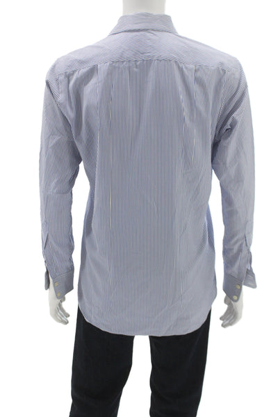 Charles Tyrwhitt Mens Cotton Collared Striped Long Sleeve White Blue Size L