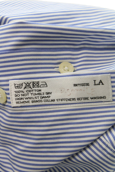 Charles Tyrwhitt Mens Cotton Collared Striped Long Sleeve White Blue Size L