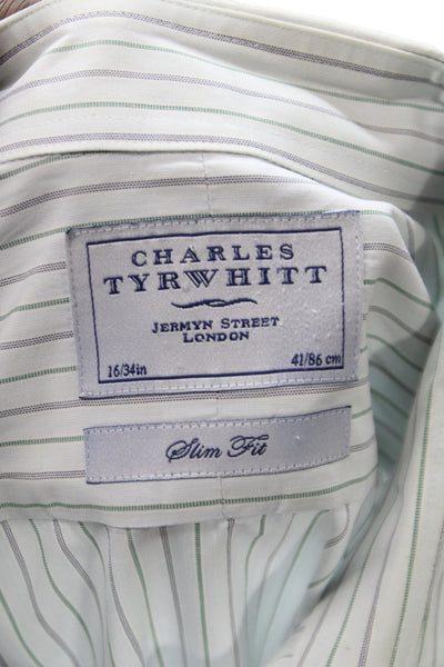 Charles Tyrwhitt Mens Cotton Collared Button Down Long Sleeve Green Size L