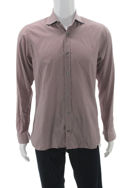 Z Zegna Mens Cotton Floral Collare Button Front Shirt Red Size M