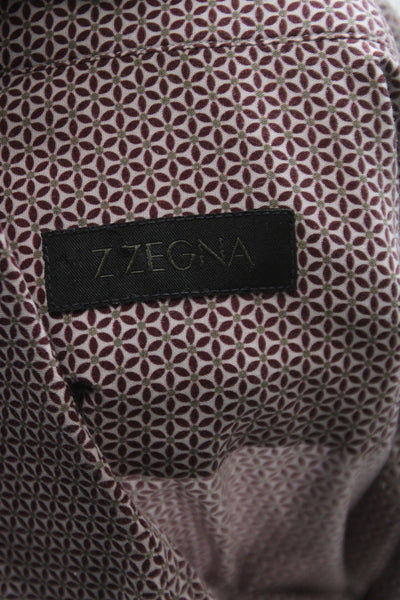 Z Zegna Mens Cotton Floral Collare Button Front Shirt Red Size M