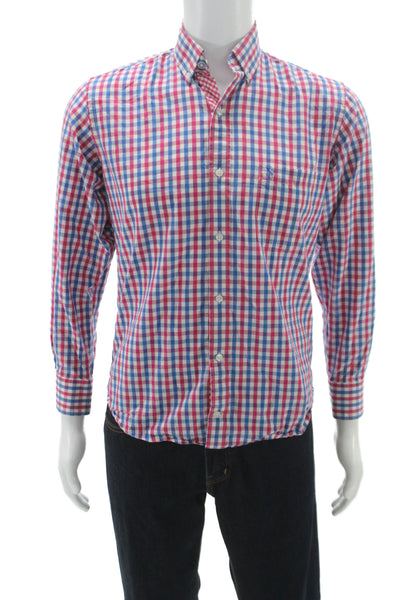 Tailorbyrd Mens Cotton Striped Button Front Shirt Red White Blue Size S