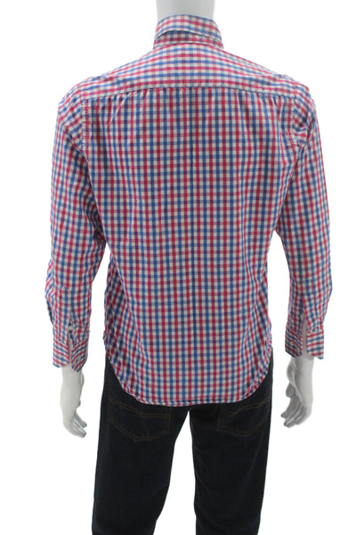 Tailorbyrd Mens Cotton Striped Button Front Shirt Red White Blue Size S