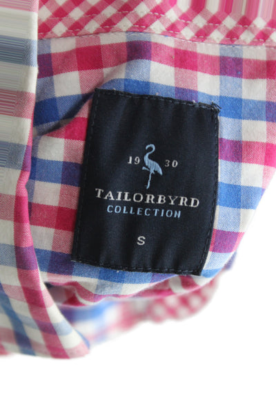 Tailorbyrd Mens Cotton Striped Button Front Shirt Red White Blue Size S
