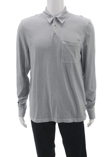 James Perse Mens Polo Shirt Gray Long Sleeve Collared 100% Cotton Size 2