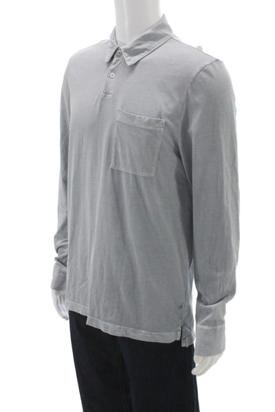 James Perse Mens Polo Shirt Gray Long Sleeve Collared 100% Cotton Size 2