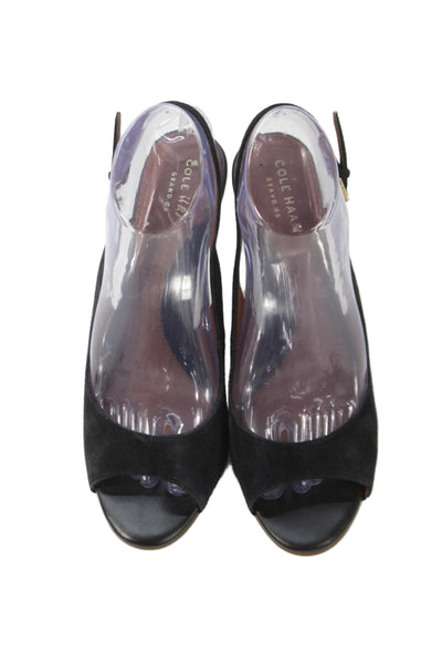 Cole Haan Womens Leather Suede Stiletto Ankle Strap Heels Black Size 9