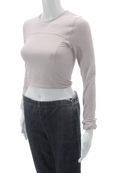 We Me Women Cropped Long Sleeve T-Shirt Beige Crew Neck Athleisure Size XS