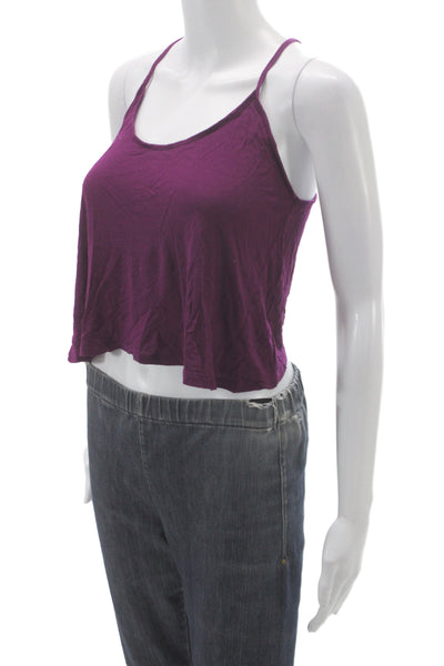 Alo Women Cropped Purple Modal Scoop Neck Sleeveless Tank Athleisure Size XS