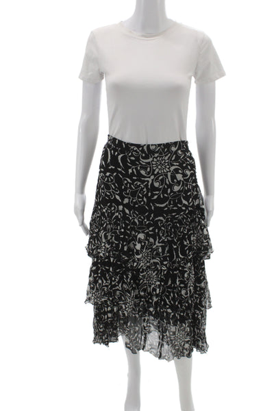 The Kooples Women Black Floral Flare Midi Skirt Zip Viscose Size 3