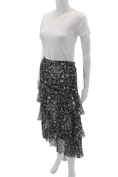 The Kooples Women Black Floral Flare Midi Skirt Zip Viscose Size 3