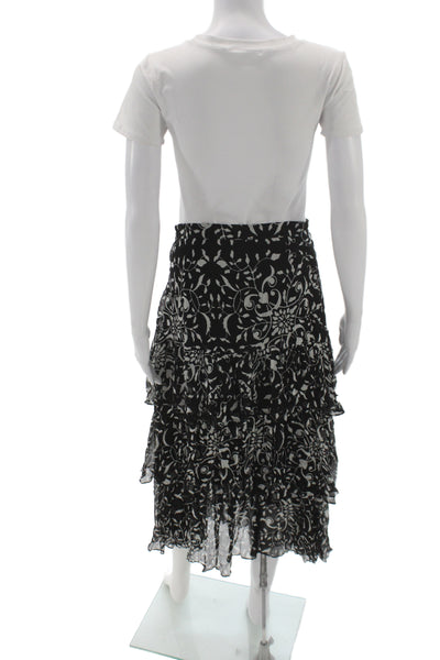 The Kooples Women Black Floral Flare Midi Skirt Zip Viscose Size 3