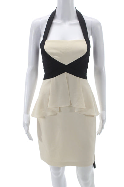 BCBG Max Azria Women Beige Sheath Dress Halter Above Knee Zip Size 4