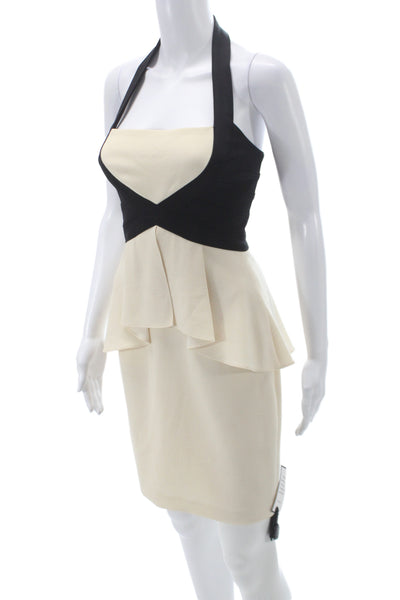 BCBG Max Azria Women Beige Sheath Dress Halter Above Knee Zip Size 4