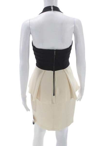 BCBG Max Azria Women Beige Sheath Dress Halter Above Knee Zip Size 4