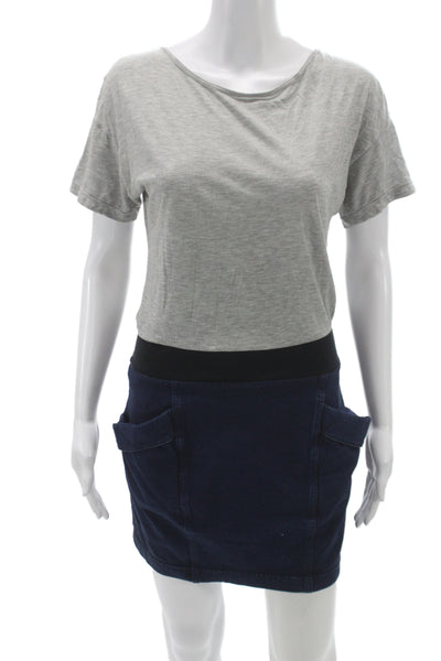 Theory Women Mini Dress Gray Scoop Neck Short Sleeve Zip Cotton Size S