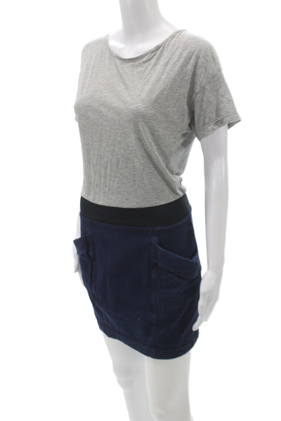 Theory Women Mini Dress Gray Scoop Neck Short Sleeve Zip Cotton Size S