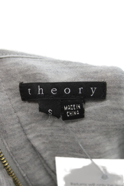 Theory Women Mini Dress Gray Scoop Neck Short Sleeve Zip Cotton Size S