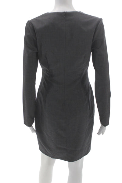 Barneys New York Women Gray Wool Wrap Dress Long Sleeve V Neck Size 4