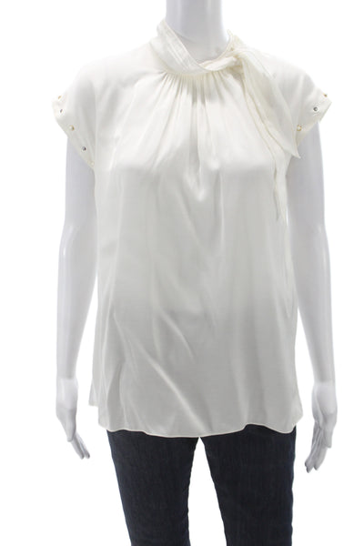 Sandro Women Basic Blouse White High Neck Sleeveless Zip Viscose Size 1
