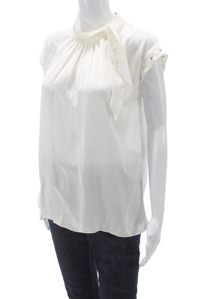 Sandro Women Basic Blouse White High Neck Sleeveless Zip Viscose Size 1